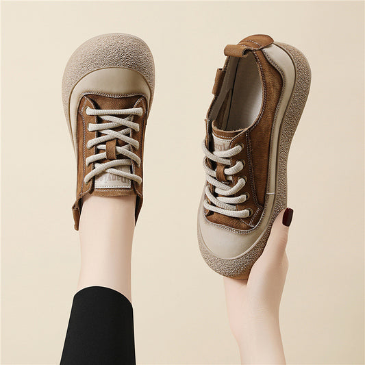 Women's Layer Cowhide Genuine Vintage Skateboard Trendy Sneakers