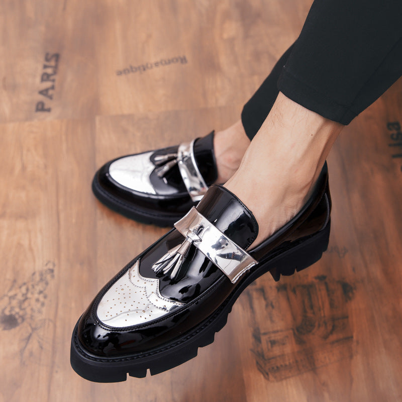 Korean Style British Trend Pointed Patent Glossy Casual Shoes