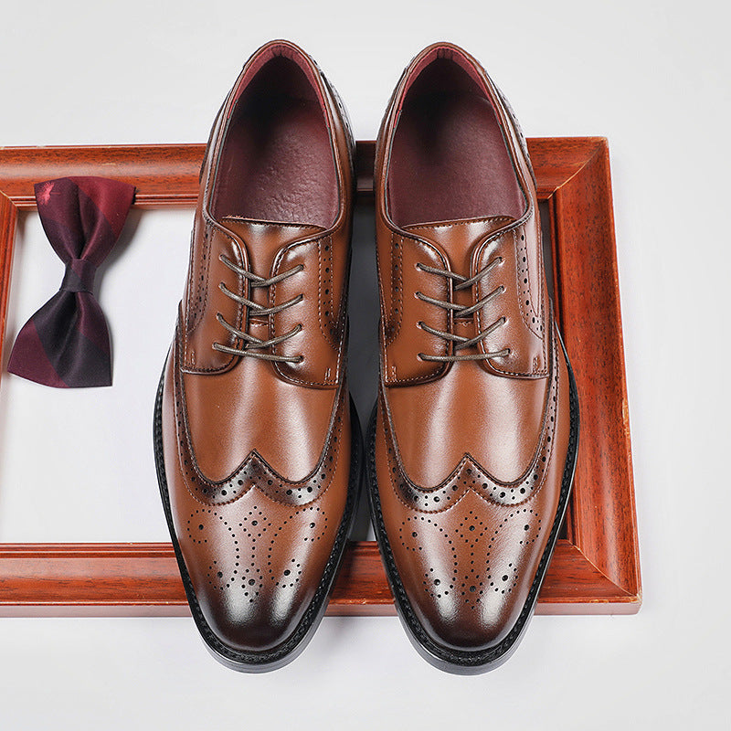 Men's Increasing Insole British Style Brogue Business Leather Shoes