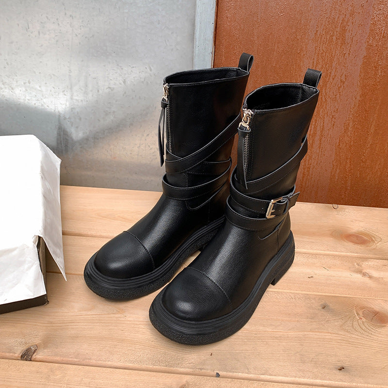 Women's Black Western Cowboy Chunky Martin Below Boots