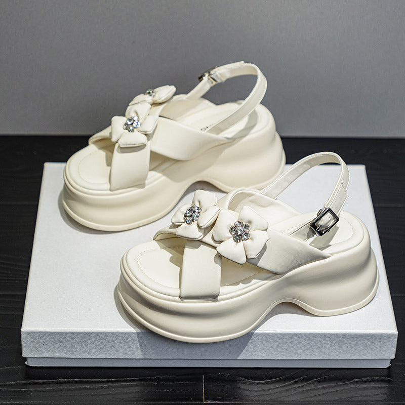 Women's Platform Summer Height Increasing Rhinestone Bow Sandals