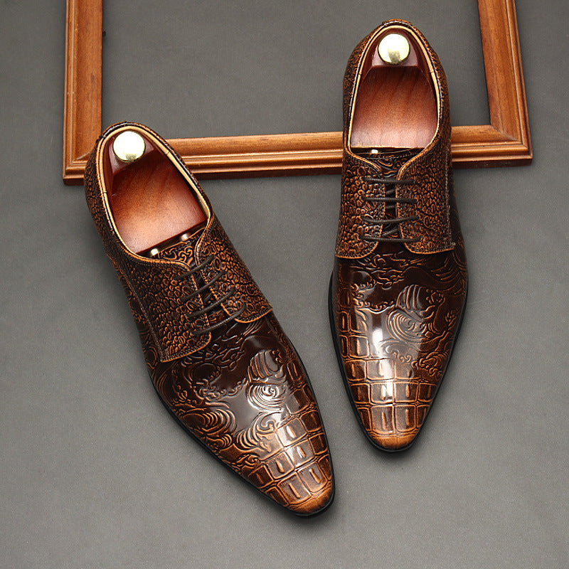 Men's Fashion Alligator Pattern British Full Cowhide Business Formal Wear Sneakers