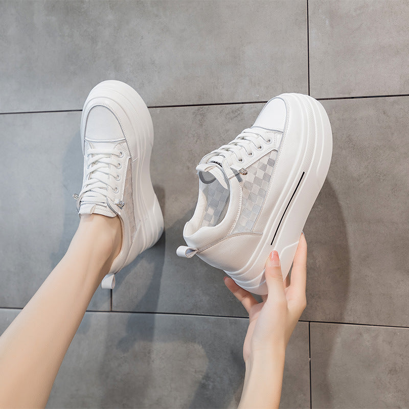 Women's Fashionable Summer Chessboard Plaid Breathable Board Thick Bottom Height Increasing Women's Sports Shoes