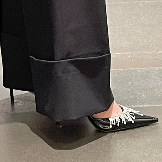 Women's Rhinestone Tassel High Patent Sexy Pointed Heels