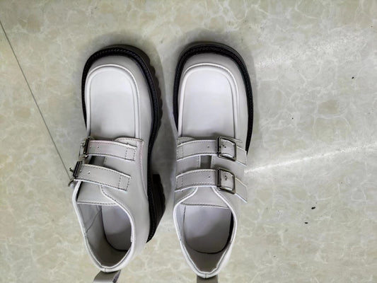 Women's Single Metal Double Buckle Glossy British Loafers