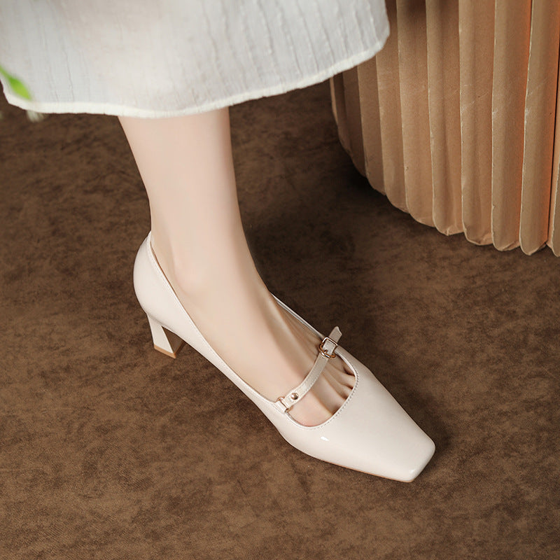 Sexy Sheepskin High Square Toe Elegant Patent Women's Fashion Shoes