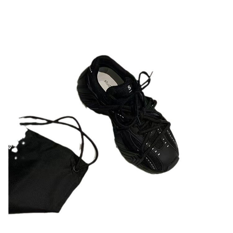 Women's Double Shoelace Mesh Stitching Thick Bottom Sneakers