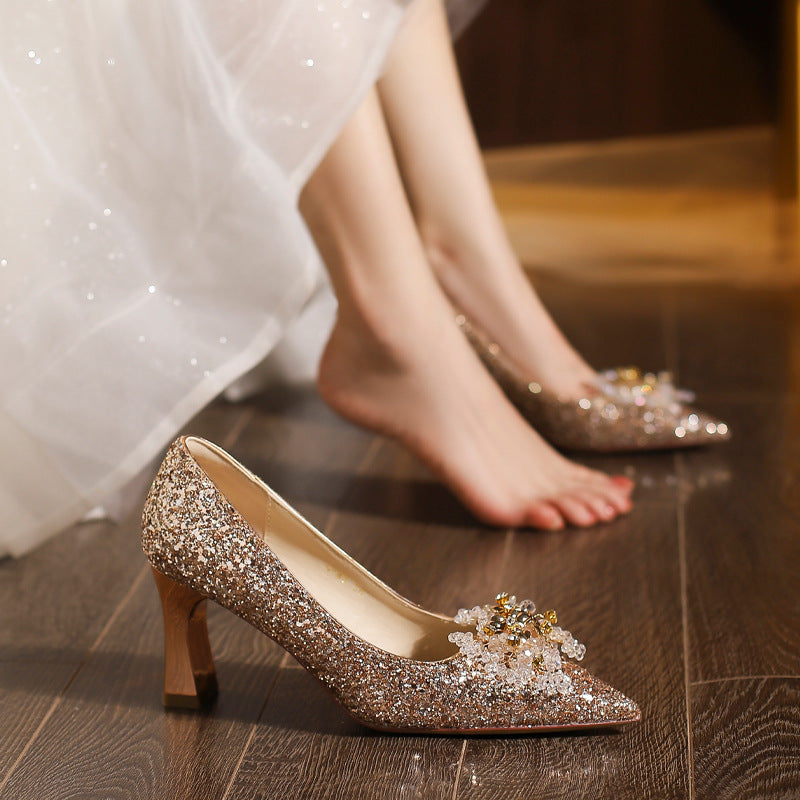 Women's For Bridal Sequin Wedding Dress Two-way Heels