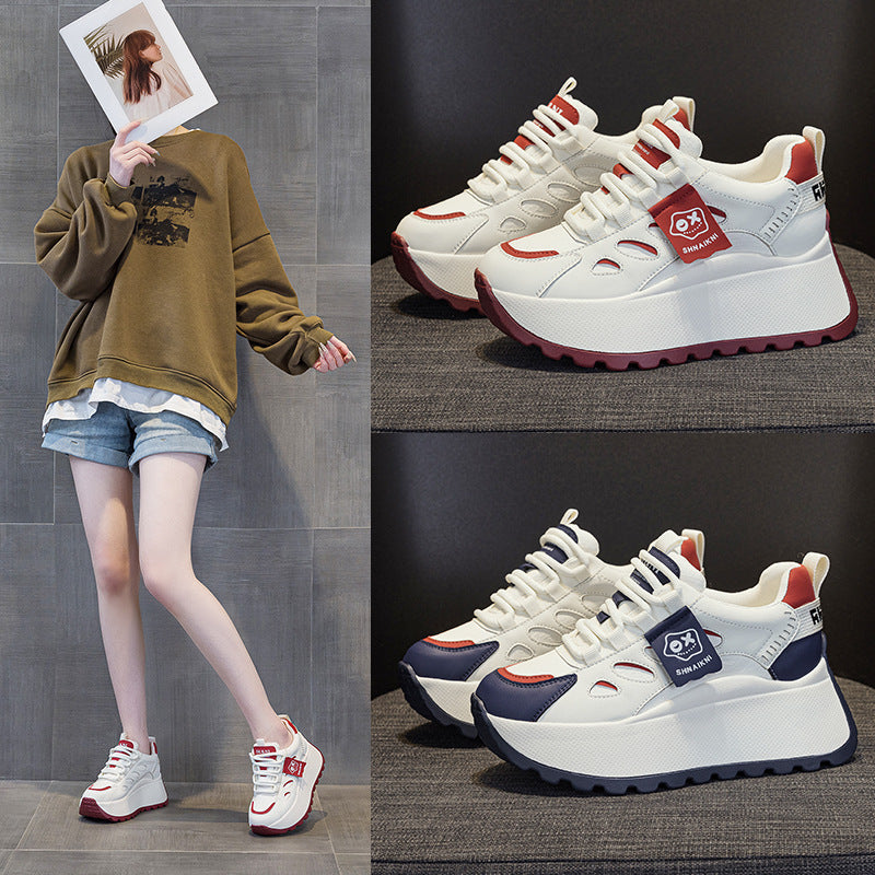 Women's Spring Height Increasing Insole Platform Dad Lace Color Block Small Men's Shoes