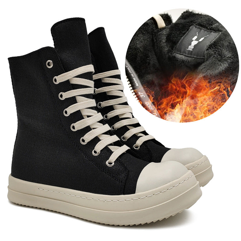 Women's & Men's Plus Veet Warm Cloth Up Round Toe Sneakers