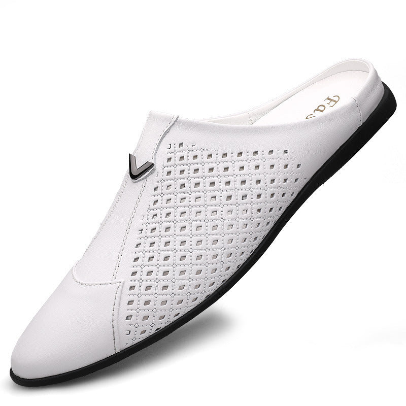 Men's Cattlehide Fashion Leisure Slip On Pumps Hollow Flat Sandals