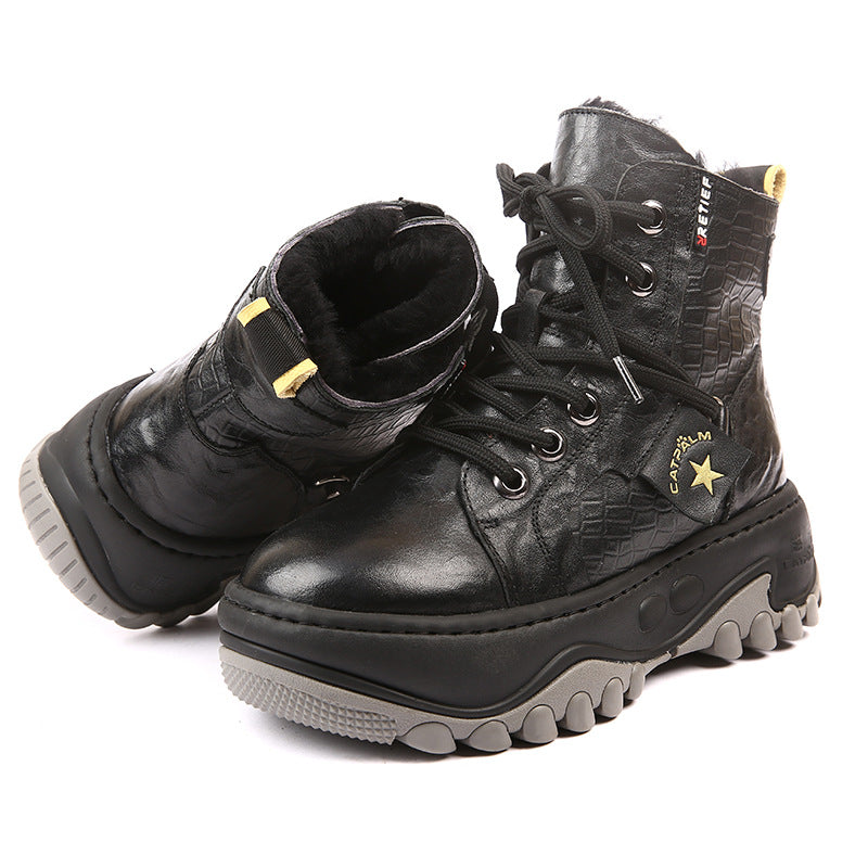 Women's Genuine Big Cotton Sheepskin Fur Integrated Waterproof Snow Boots