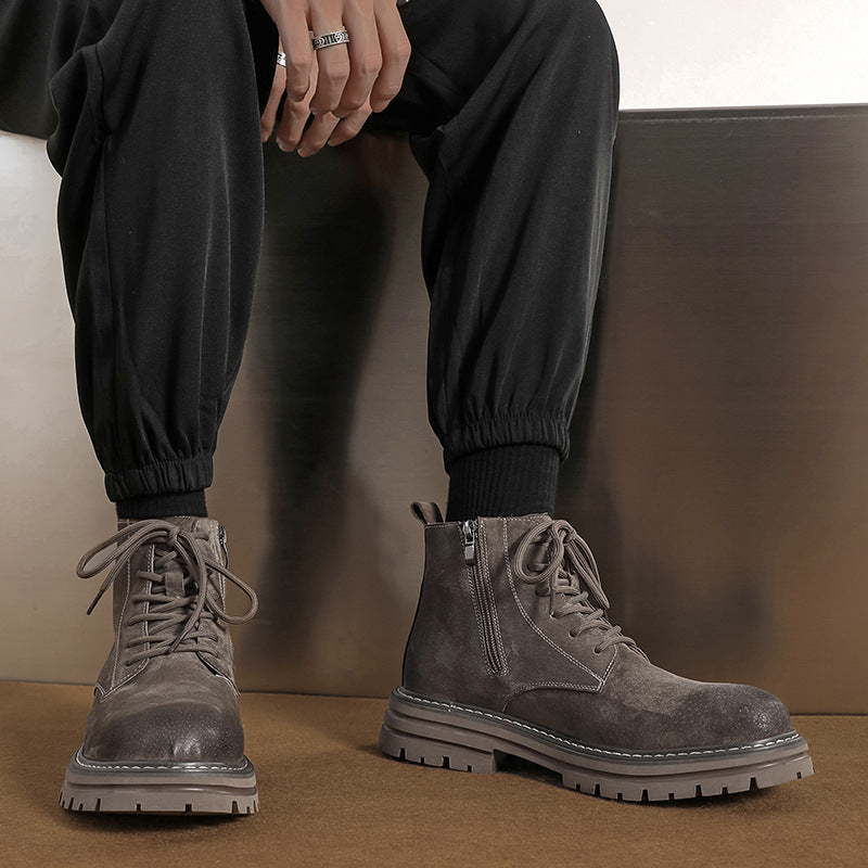Men's Fleece-lined Martin Pigskin Worker Leisure Cargo Versatile Boots