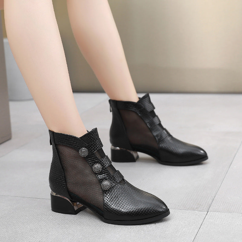 Mesh Hollow Mid Plus Size Pointed Heels