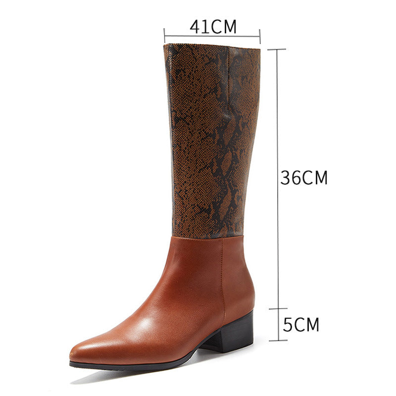 Men's Pointed Toe Fashion Brown Python Embossed Boots