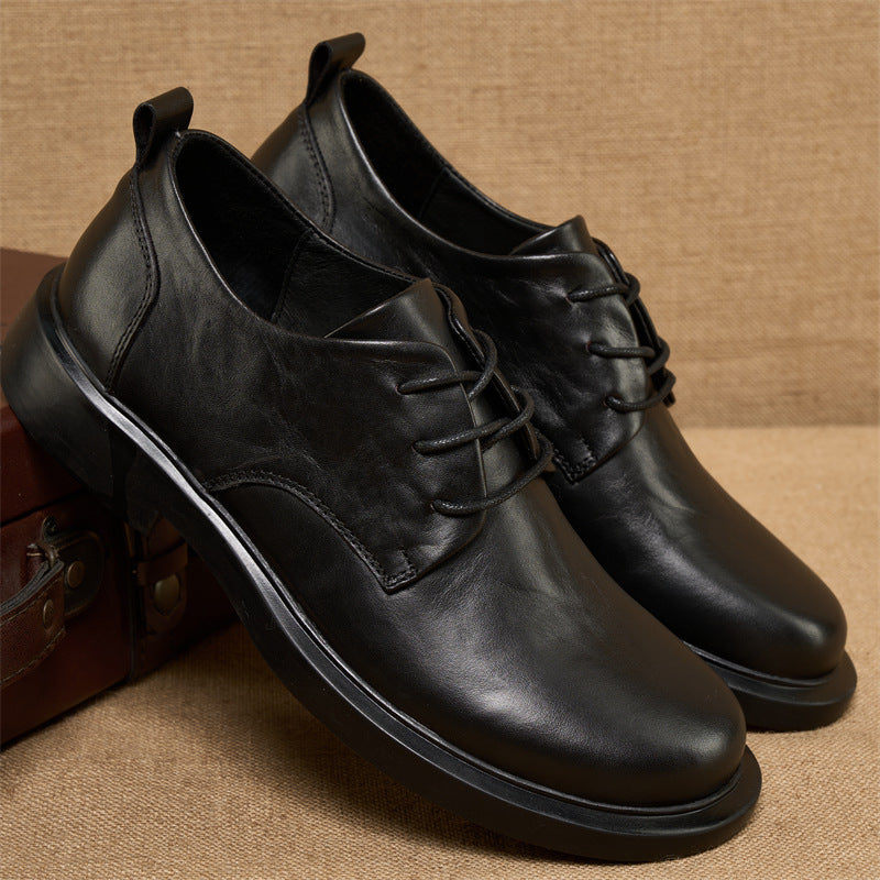 Men's Thin Brown Black First Layer Cowhide Leather Shoes