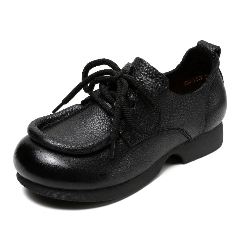 Women's Retro Cowhide Handmade Genuine Lace Up Round Toe Casual Shoes