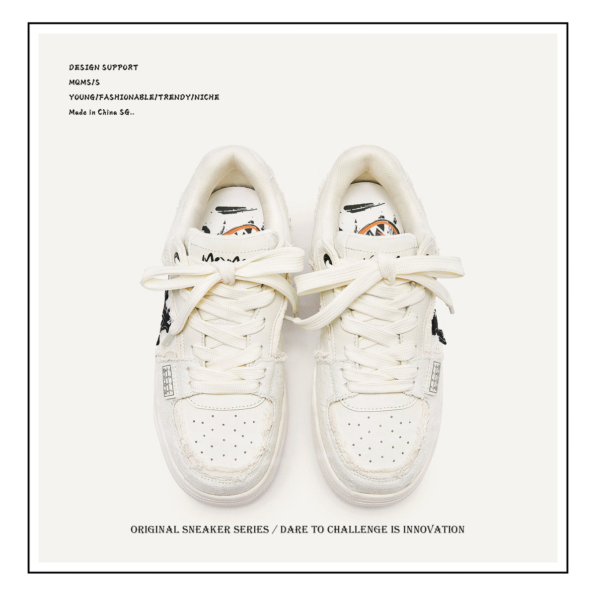 Women's & Men's Destroyed Wind White Minority Height Increasing Low Top Men's Shoes