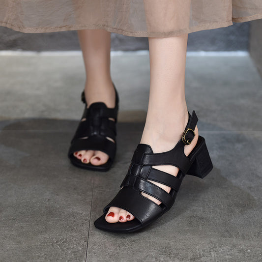 Price Retro Hand-woven Artistic High Buckle Heels