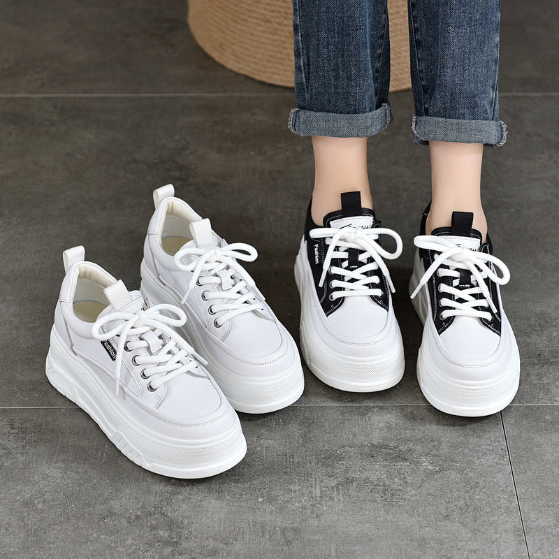 Women's & Men's Layer Cowhide Platform White Height Increasing Casual Shoes