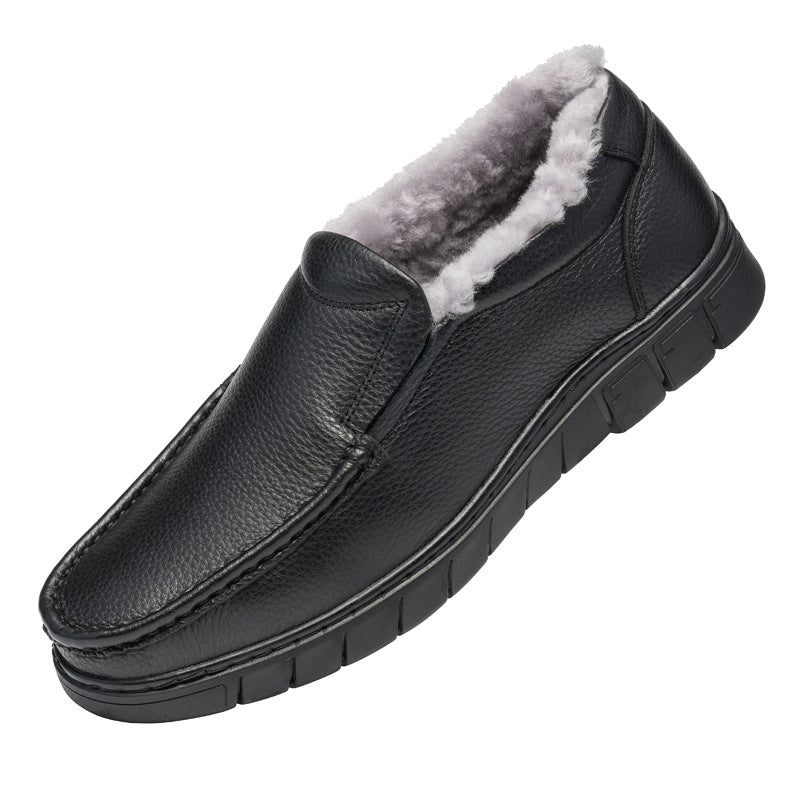 Men's Fleece-lined Warm Genuine Slip On Wool Men's Shoes
