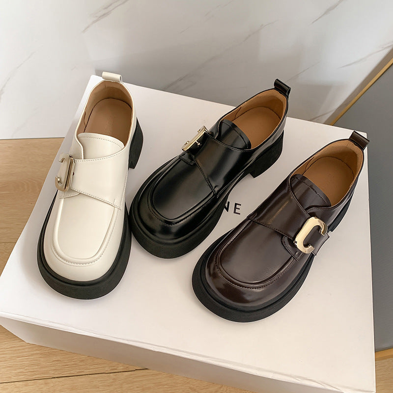 Women's Platform Black Thin Chunky British Style Loafers