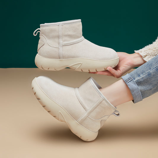 Women's Winter Thickened Veet Ankle Retro Solid Snow Boots
