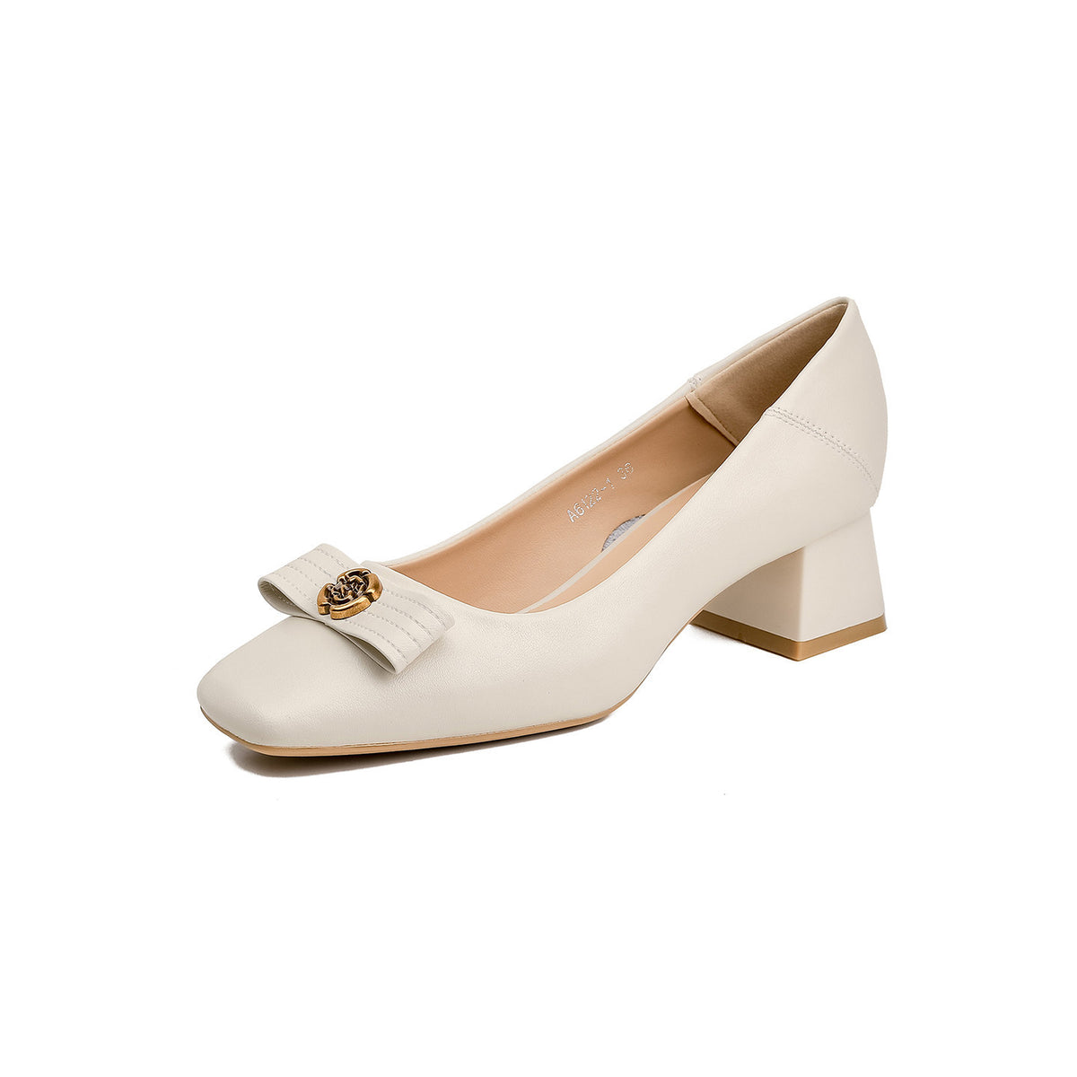 Women's Cowhide Sweet Bow Square Toe Chunky High Women's Fashion Shoes