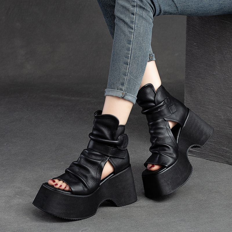 Women's Thick Bottom Peep Toe First Layer Heels