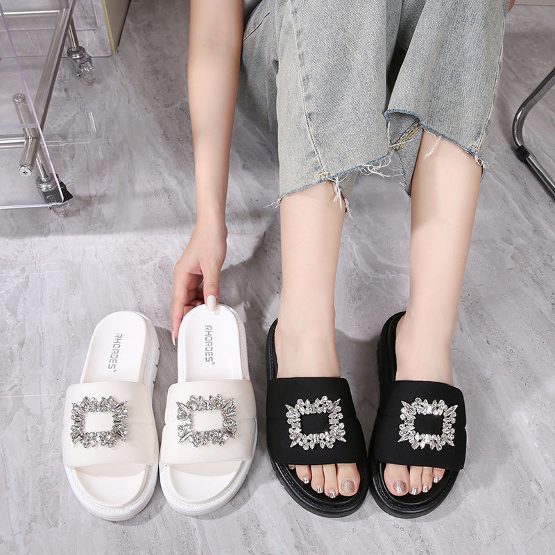 Women's Flat Fashion Drill Buckle Lightweight Slip-on Loafers