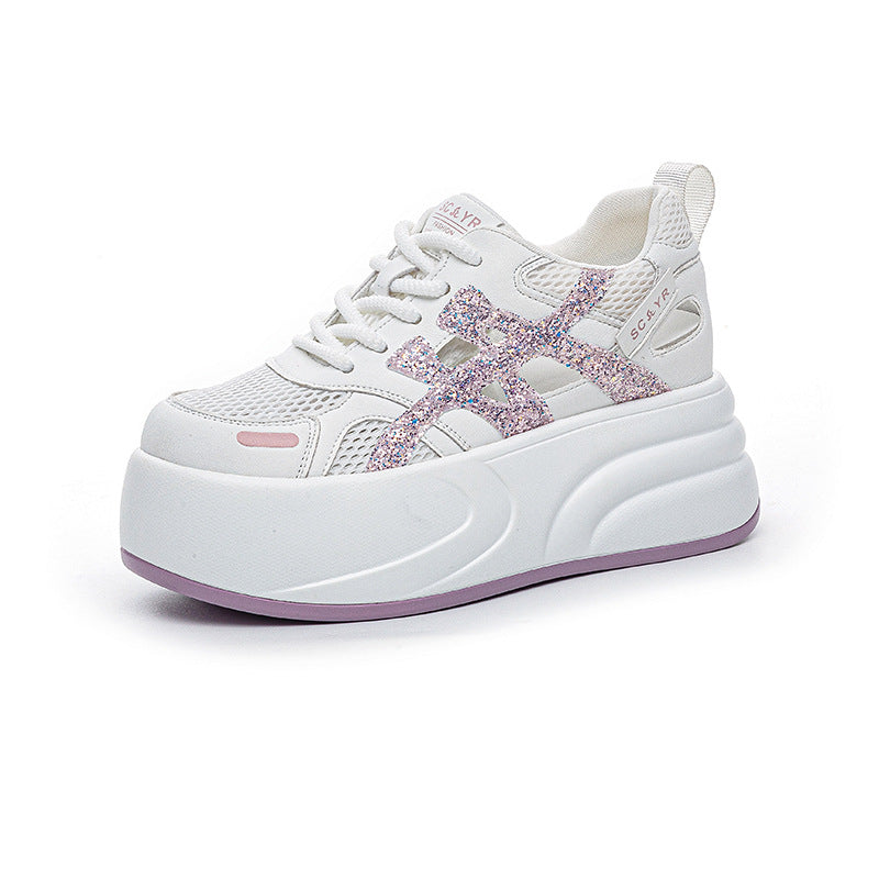Women's Small Thick Bottom Heightened Easy Wear Hollowed Mesh Casual Shoes