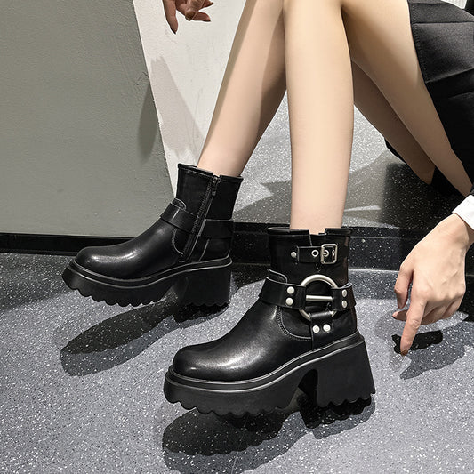 Women's High Platform Martin Genuine Outdoor Skinny Boots