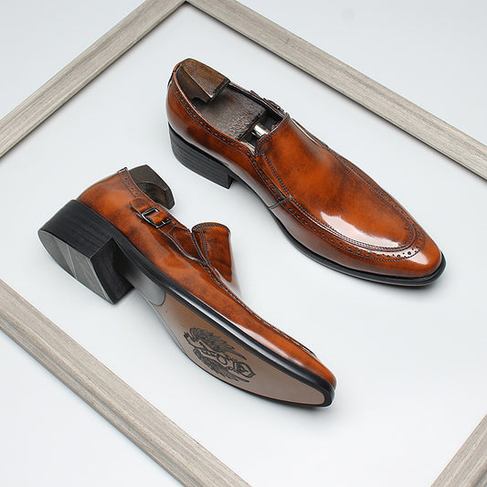Men's Italian Handmade Business Top Layer Cowhide Pointed Toe Leather Shoes