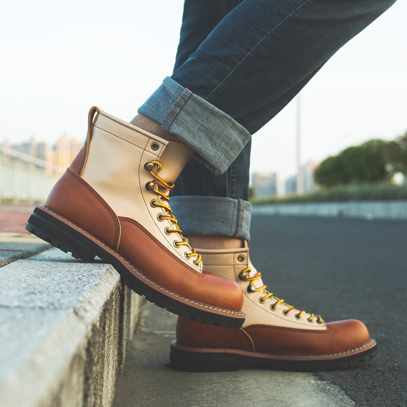 Men's Worker Genuine Martin White Patchwork Boots