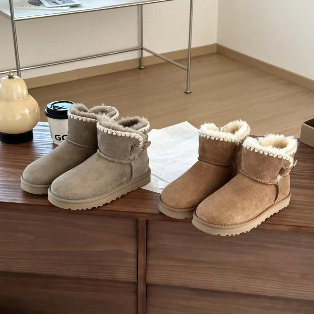 Winter Thick-soled Wool Woven Side Belt Snow Boots