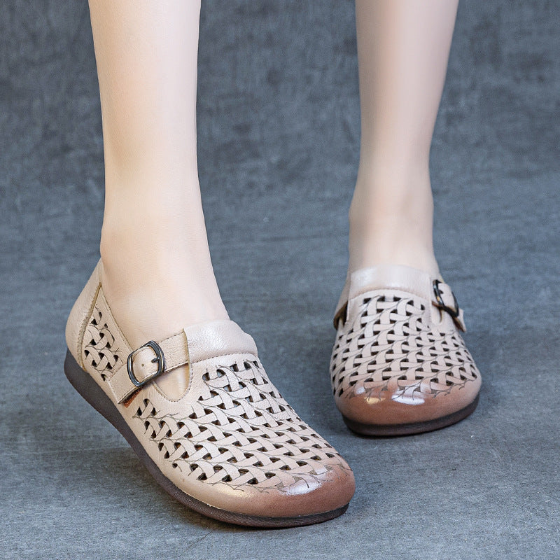Women's Summer Top Layer Cowhide Flat Soft Sandals