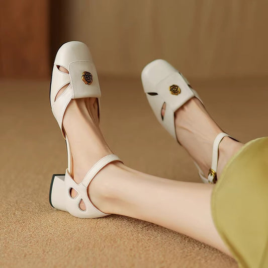 Women's Genuine Closed Toe Outdoor Wear Summer Versatile High Heels