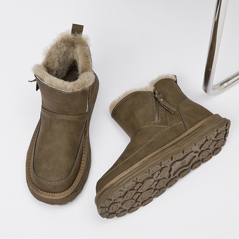 Men's Fur Integrated Side Zipper Waterproof Fleece Snow Boots