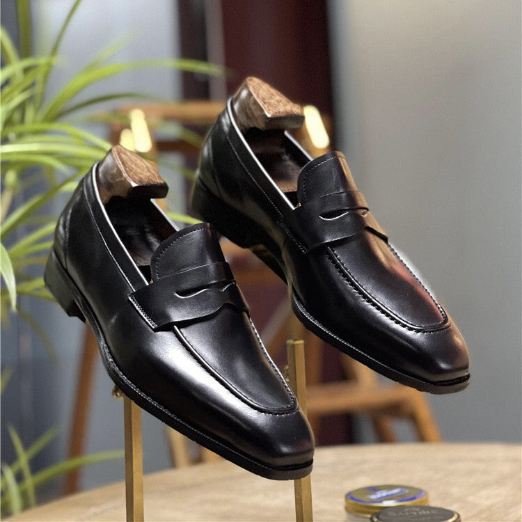 Men's Genuine Square Toe Slip-on Business Formal Leather Shoes