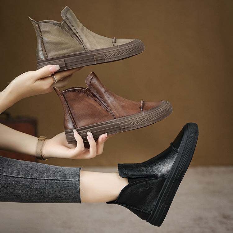 Short Retro Slip-on Flat Knight Low Boots