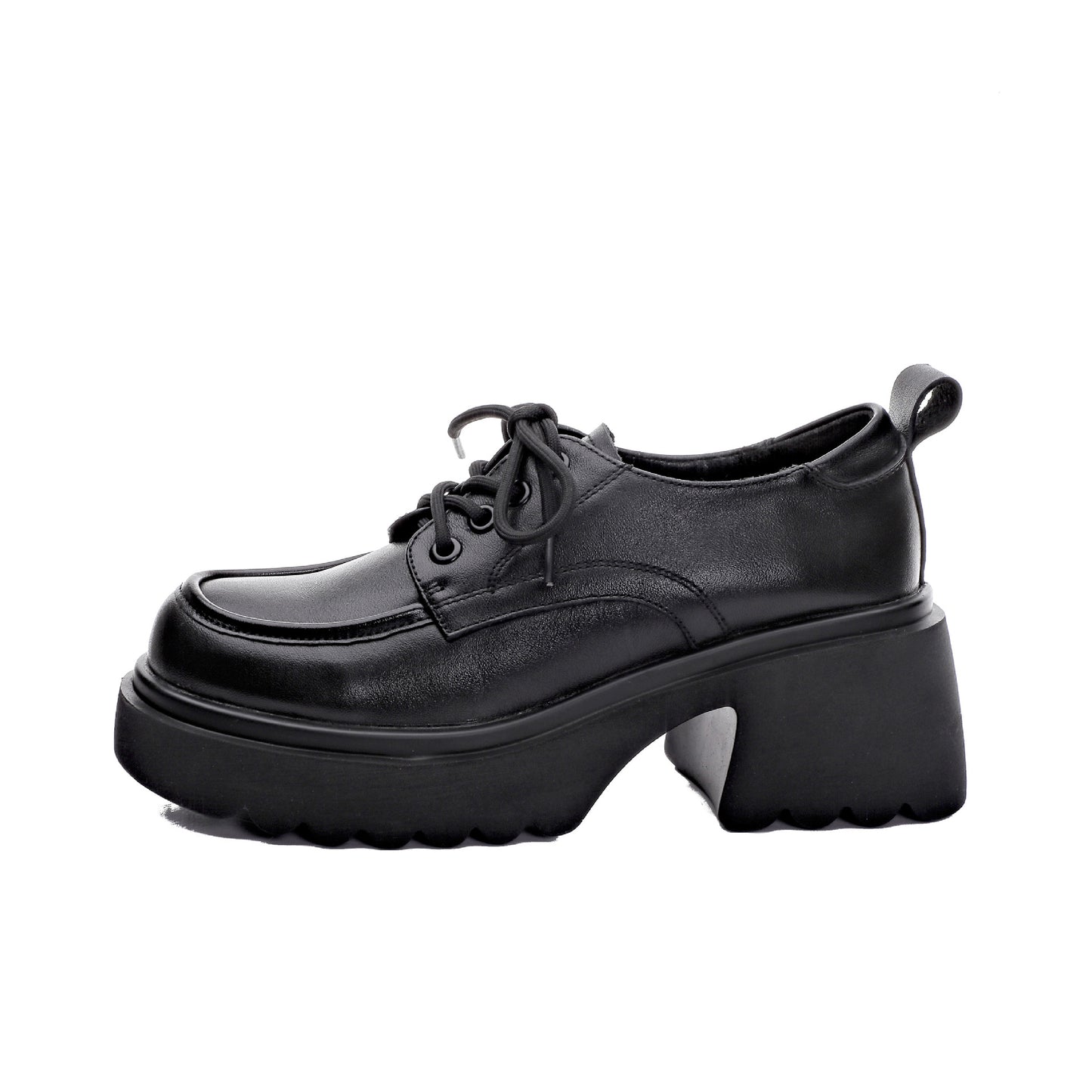 Women's British Style Chunky Platform First Layer Cowhide Loafers