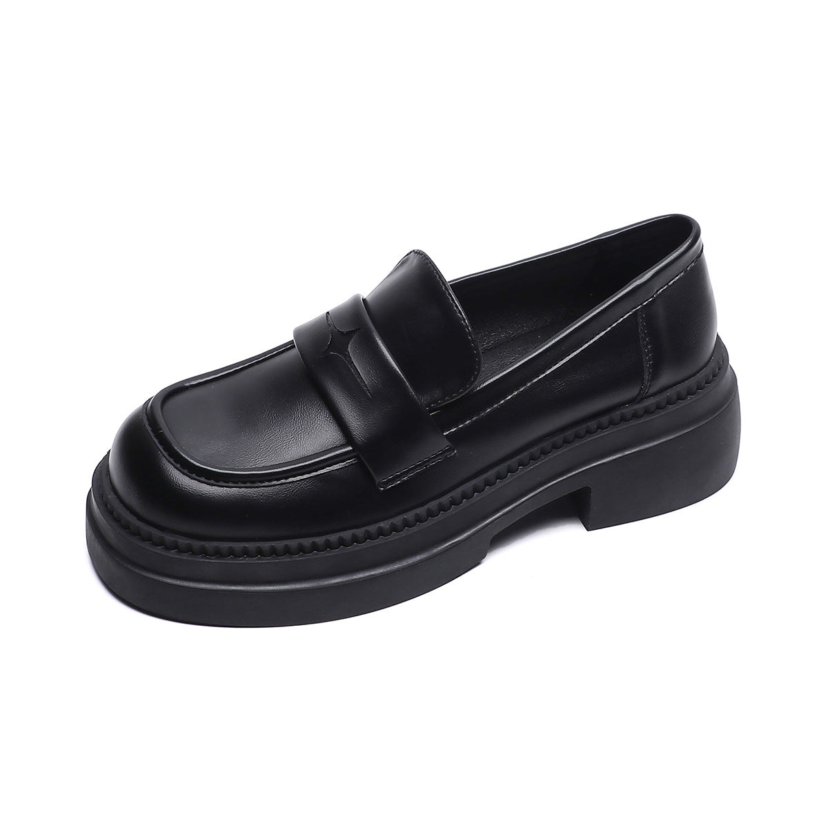 Women's Platform Retro British Style Black Soft Loafers