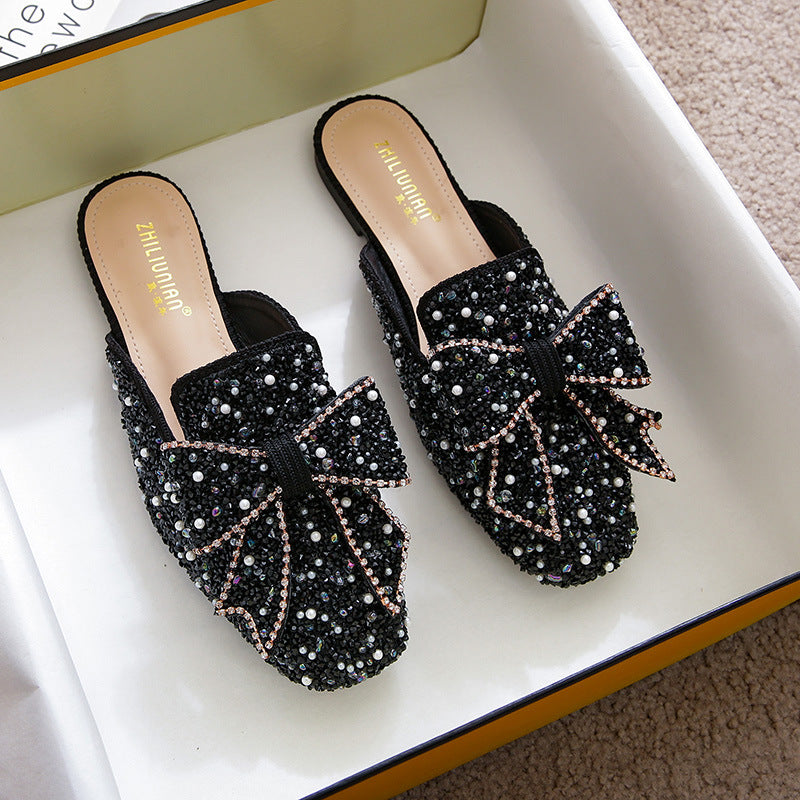 Women's Toe Half Summer Outdoor Fashion Rhinestone Flat Bottom Sandals