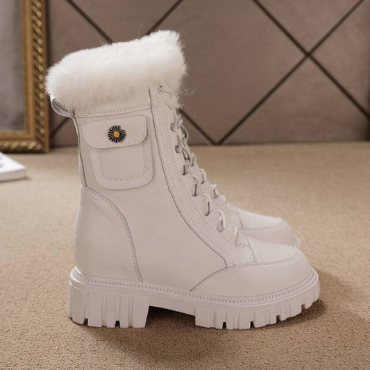 Women's Slip Outdoor Winter Hidden Platform Fleece-lined Snow Boots
