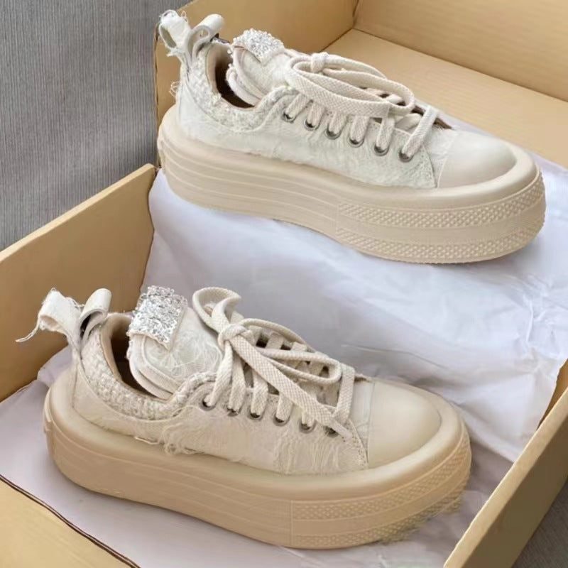 Women's Walking Smiley Face Flower Spring Platform Heightened Canvas Shoes