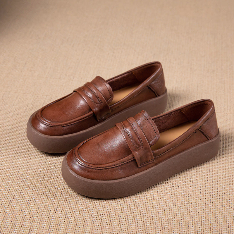 Layer Cowhide Slip-on Flat Commuter Pumps Loafers