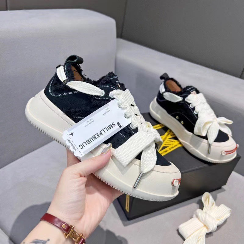 Women's & Men's Smiling Platform With Smile Face Half Canvas Shoes