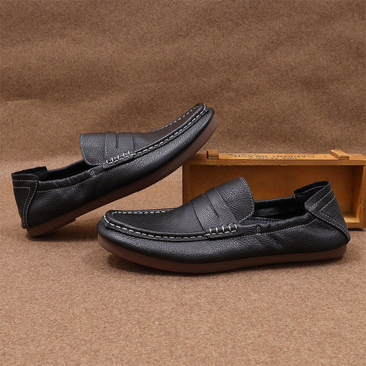 Men's Cowhide Round Toe Korean Style Trendy Closed Loafers
