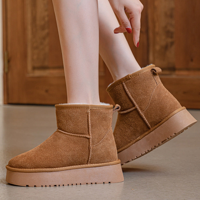 Women's Platform Winter Fur Integrated Genuine Warm Boots