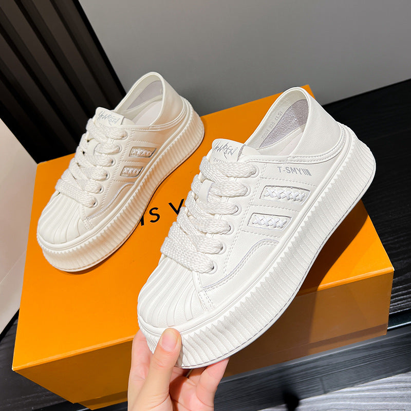 Women's Genuine Two-way White Platform Heighten Soft Casual Shoes